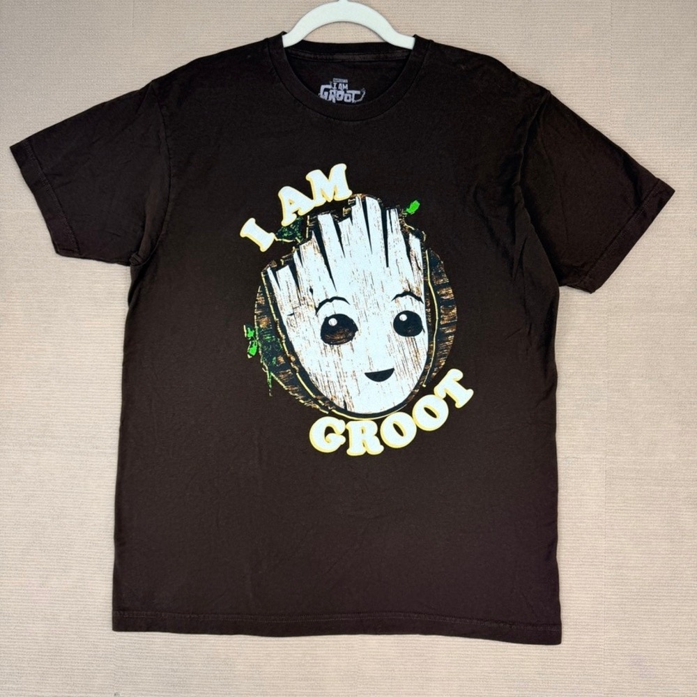 Marvel I Am Groot Graphic T-Shirt Mens Brown Guardians of the Galaxy Tee Large